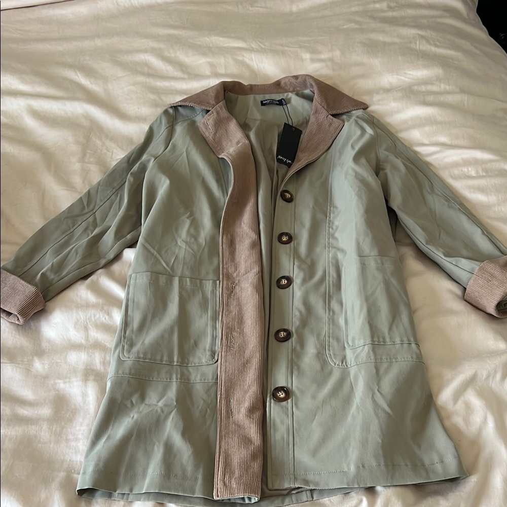Nasty Gal Green and Brown Trench Coat with Two-Tone Design